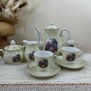 Vintage Porcelain Tea or Coffee Set, Victorian couple, Made in Japan